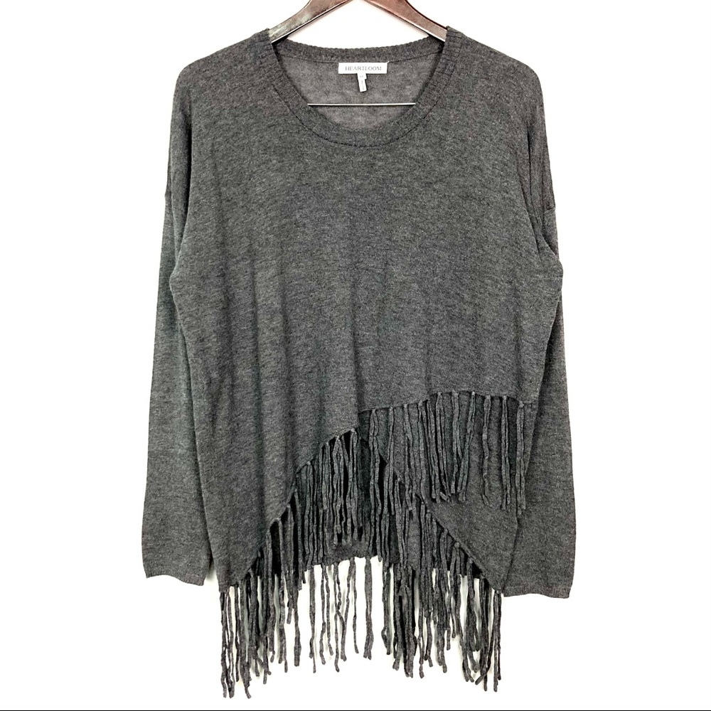 Heartloom Wool Blend Fringed Sweater Women’s Size S Scoop Neck Wrap Front Boho